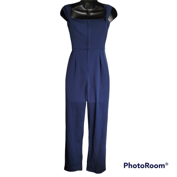Teeze Me Navy Blue Off The Shoulder Pants Jumpsuit With Pockets Size 3/4 - Picture 5 of 10